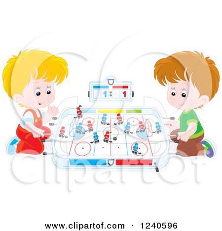 Clipart of Caucasian Boys Playing Table Hockey - Royalty Free Vector Illustration by Alex Bannykh