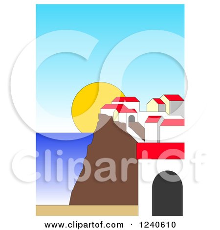 Clipart of a Sunset and Coastal City - Royalty Free Vector Illustration by pauloribau