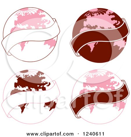 Clipart of Maroon and Pink Globes and Banners - Royalty Free Vector Illustration by pauloribau