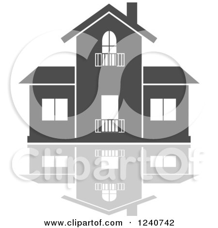 Clipart of a Gray Residential Home and Reflection 2 - Royalty Free Vector Illustration by Vector Tradition SM