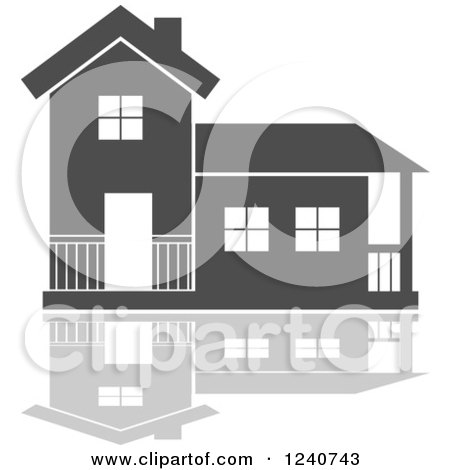 Clipart of a Gray Residential Home and Reflection 3 - Royalty Free Vector Illustration by Vector Tradition SM