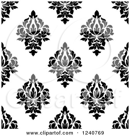 Clipart of a Seamless Black and White Damask Background Pattern 28 - Royalty Free Vector Illustration by Vector Tradition SM