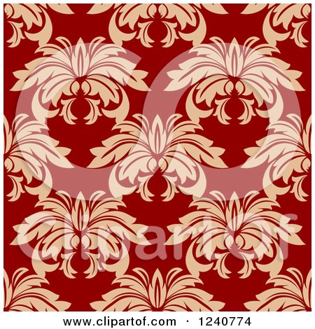 Clipart of a Seamless Red and Tan Damask Background Pattern 8 - Royalty Free Vector Illustration by Vector Tradition SM