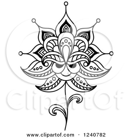 Clipart of a Black and White Henna Flower 17 - Royalty Free Vector Illustration by Vector Tradition SM