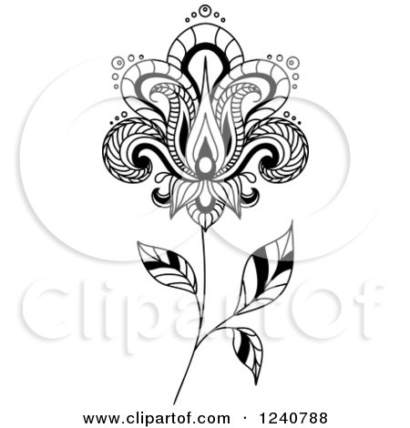 Clipart of a Black and White Henna Flower 17 - Royalty Free Vector Illustration by Vector Tradition SM