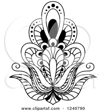 Clipart of a Black and White Henna Lotus Flower 11 - Royalty Free Vector Illustration by Vector Tradition SM