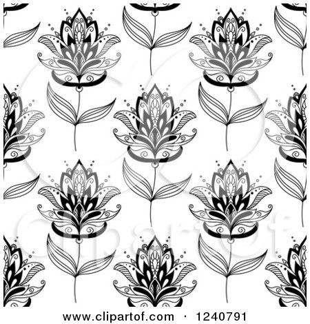 Clipart of a Seamless Black and White Henna Flower Pattern 3 - Royalty Free Vector Illustration by Vector Tradition SM