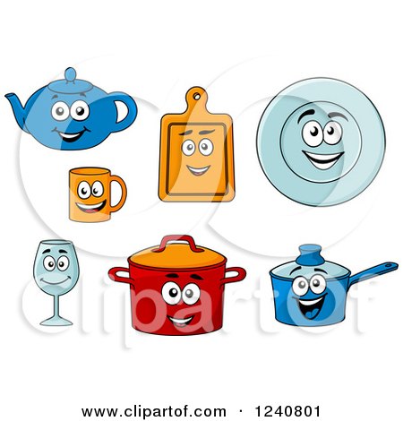 Clipart of Happy Kitchen Dishes Characters - Royalty Free Vector Illustration by Vector Tradition SM