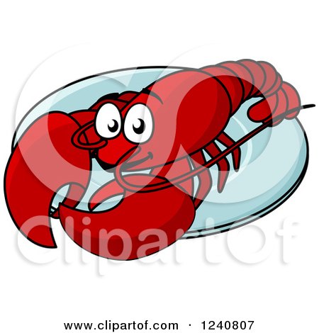 Clipart of a Happy Lobster on a Plate - Royalty Free Vector Illustration by Vector Tradition SM