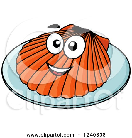 Clipart of a Happy Scallop on a Plate - Royalty Free Vector Illustration by Vector Tradition SM