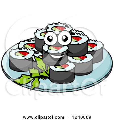 Clipart of Happy Sushi on a Plate - Royalty Free Vector Illustration by Vector Tradition SM