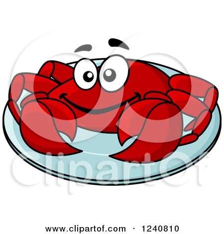 Clipart of a Happy Crab on a Plate - Royalty Free Vector Illustration by Vector Tradition SM