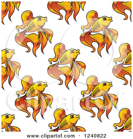 Clipart of a Seamless Background Pattern of Fancy Goldfish - Royalty Free Vector Illustration by Vector Tradition SM