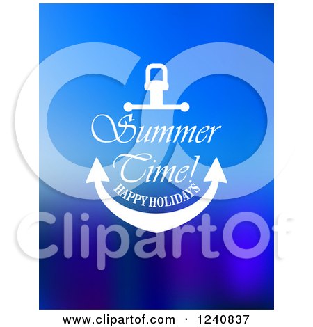 Clipart of Summer Time Happy Holidays and Anchor on Blue - Royalty Free Vector Illustration by Vector Tradition SM