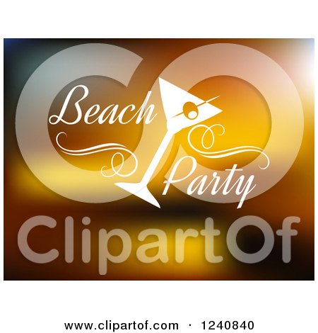 Clipart of Beach Party Text with a Cocktail on Gradient Orange - Royalty Free Vector Illustration by Vector Tradition SM