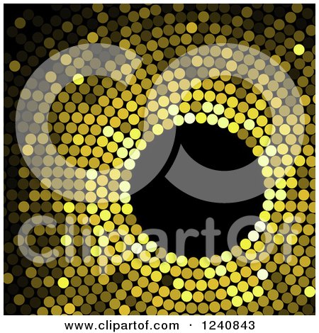 Clipart of a Yellow off Centered Dot Mosaic Circle on Black - Royalty Free Vector Illustration by Vector Tradition SM