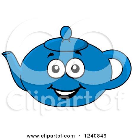 Clipart of a Happy Blue Tea Pot - Royalty Free Vector Illustration by Vector Tradition SM