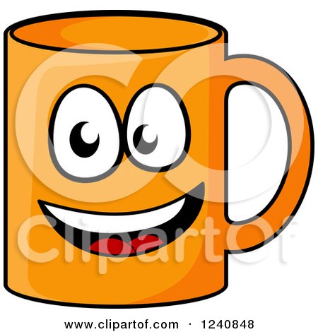 Clipart of a Happy Orange Coffee Mug Character - Royalty Free Vector Illustration by Vector Tradition SM