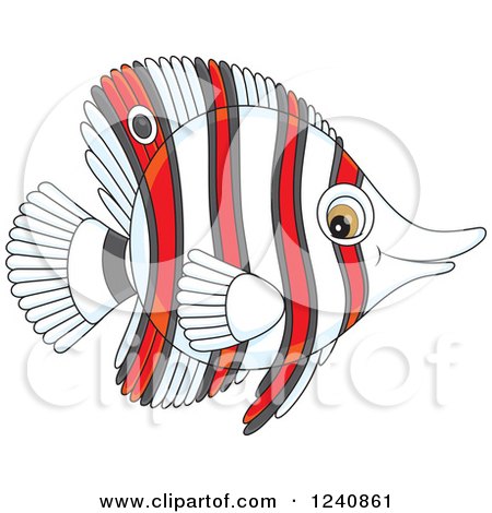 Clipart of a Striped Red and White Butterflyfish - Royalty Free Vector Illustration by Alex Bannykh