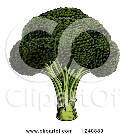 Clipart of a Woodblock Broccoli Crown - Royalty Free Vector Illustration by AtStockIllustration