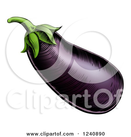 Clipart of a Woodblock Purple Eggplant - Royalty Free Vector Illustration by AtStockIllustration
