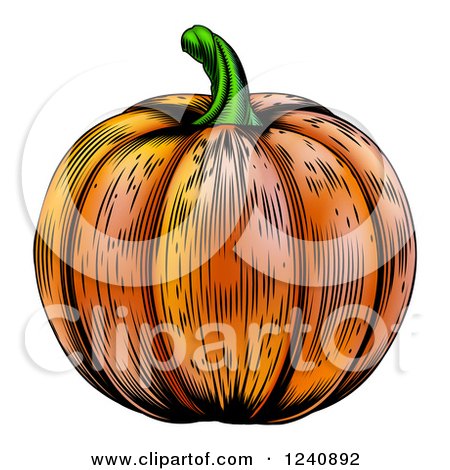 Clipart of a Woodblock Pumpkin - Royalty Free Vector Illustration by AtStockIllustration