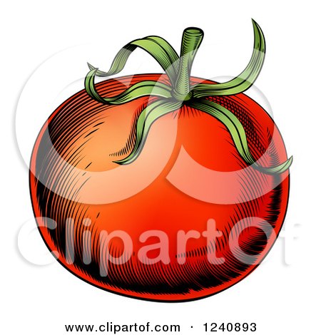 Clipart of a Woodblock Tomato - Royalty Free Vector Illustration by AtStockIllustration