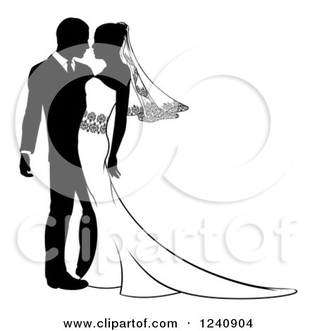 Clipart of a Black and White Passionate Bride and Groom - Royalty Free Vector Illustration by AtStockIllustration