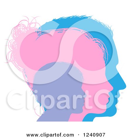 Clipart of Blue Pink and Purple Silhouetted Profiled Faces of a Family - Royalty Free Vector Illustration by AtStockIllustration
