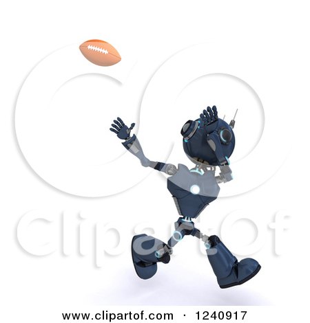 Clipart of a 3d Blue Android Robot Playing American Football 5 - Royalty Free Illustration by KJ Pargeter