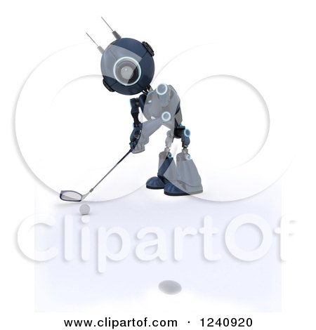 Clipart of a 3d Blue Android Robot Golfing 4 - Royalty Free Illustration by KJ Pargeter