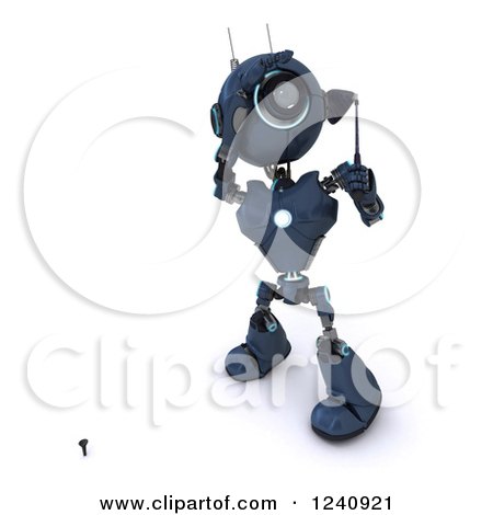 Clipart of a 3d Blue Android Robot Teeing off While Golfing - Royalty Free Illustration by KJ Pargeter