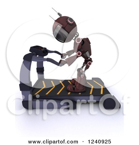 Clipart of a 3d Red Android Robot Catching His Breath on a Treadmill - Royalty Free Illustration by KJ Pargeter