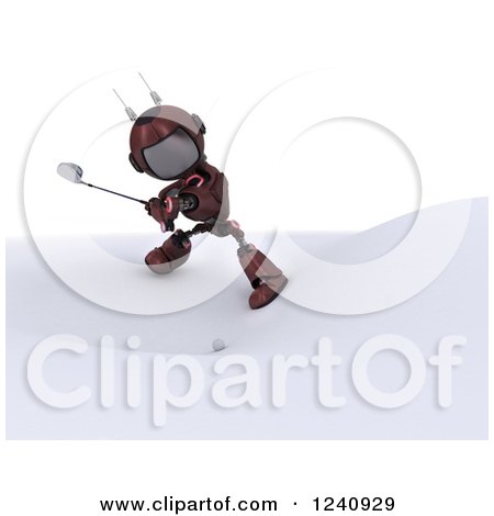 Clipart of a 3d Red Android Robot Golfing 4 - Royalty Free Illustration by KJ Pargeter