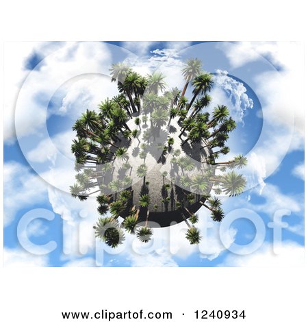 Clipart of a 3d Palm Tree Planet over a Blue Sky with Clouds - Royalty Free Illustration by KJ Pargeter