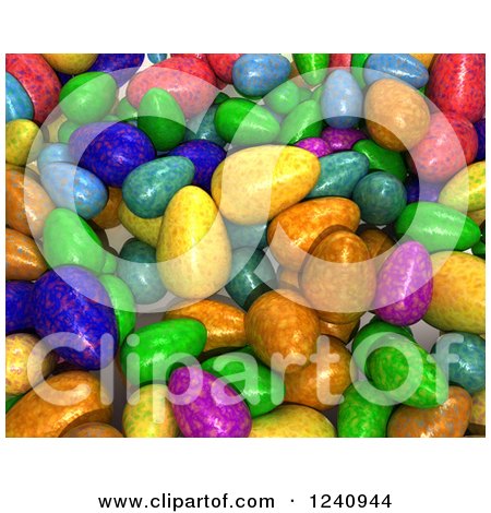 Clipart of a Background of 3d Colorful Easter Eggs - Royalty Free Illustration by KJ Pargeter