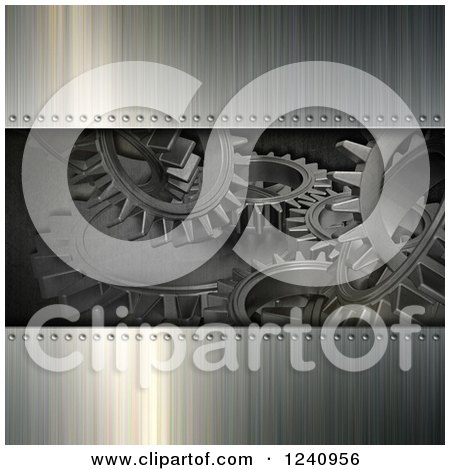 Clipart of a 3d Brushed Metal and Gear Cog Background - Royalty Free Illustration by KJ Pargeter