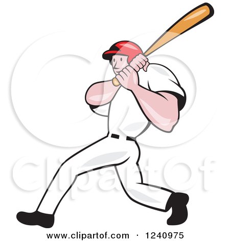 Clipart of a Swinging Cartoon Baseball Player - Royalty Free Vector Illustration by patrimonio