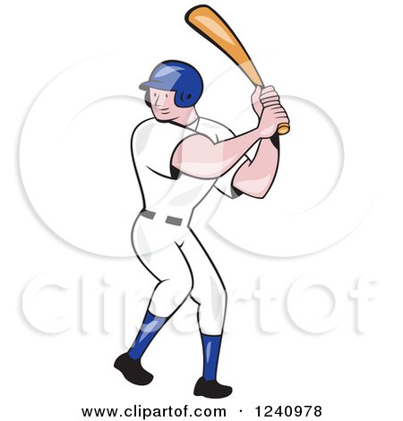Clipart of a Swinging Cartoon Baseball Player - Royalty Free Vector Illustration by patrimonio