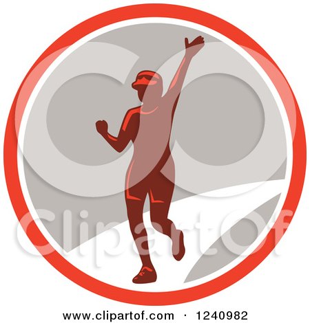 Clipart of a Waving Female Marathon Runner in a Circle - Royalty Free Vector Illustration by patrimonio