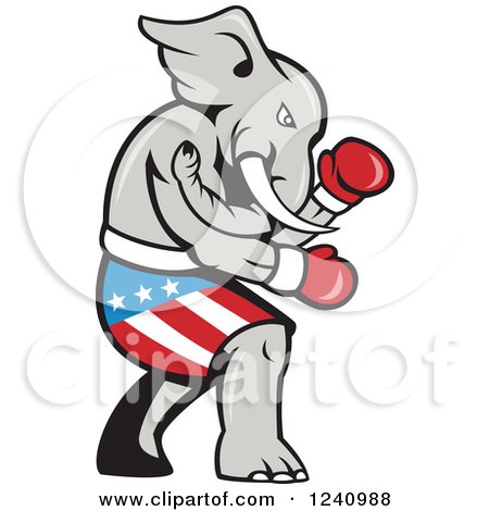 Clipart of a Republican Elephant Boxer - Royalty Free Vector Illustration by patrimonio