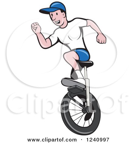 Clipart of a Cartoon Man Riding a Unicycle - Royalty Free Vector Illustration by patrimonio