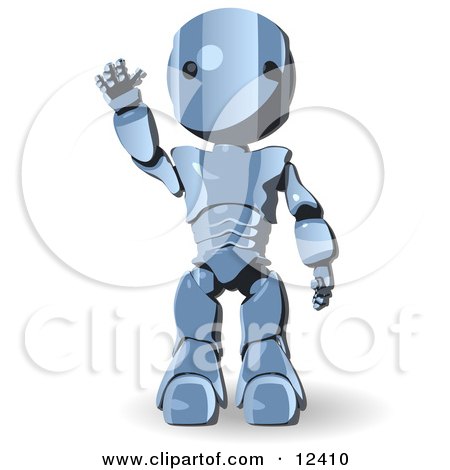 Blue Metal Robot Waving His Hand Clipart Illustration by Leo Blanchette