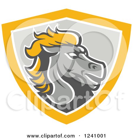Clipart of a Horse Head in a Gray and Yellow Shield - Royalty Free Vector Illustration by patrimonio
