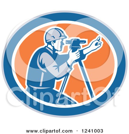 Clipart of a Retro Surveyor in an Oval - Royalty Free Vector Illustration by patrimonio