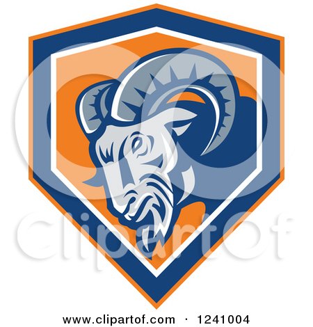 Clipart of a Tough Ram in a Blue and Orange Shield - Royalty Free Vector Illustration by patrimonio
