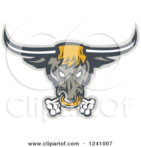 Clipart of a Snorting Bull with a Nose Ring - Royalty Free Vector Illustration by patrimonio