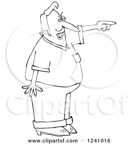 Clipart of a Black and White Mad Man Pointing - Royalty Free Vector Illustration by djart