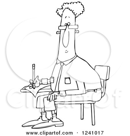 Clipart of a Black and White Man Writing at a Desk - Royalty Free Vector Illustration by djart