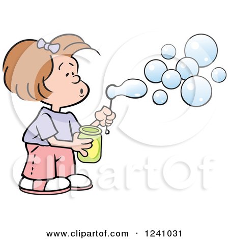 Clipart of a Caucasian Girl Blowing Bubbles - Royalty Free Vector Illustration by Johnny Sajem